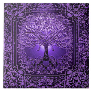 Purple Tree of Life Ancient Rustic Ceramic Tile