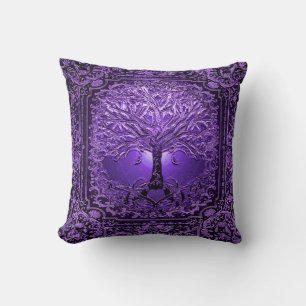 Purple Tree of Life Ancient Rustic Cushion