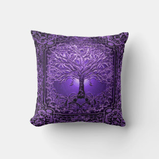 Purple Tree of Life Ancient Rustic Cushion