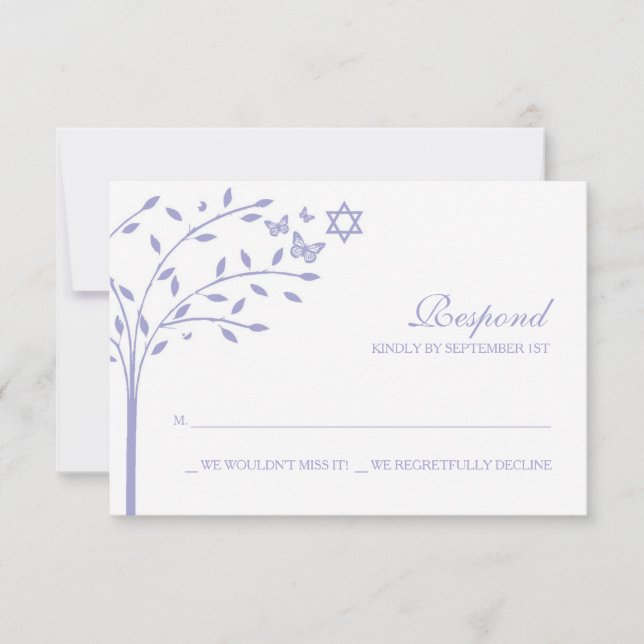 Purple Tree of Life with Star of David RSVP Card (Front)