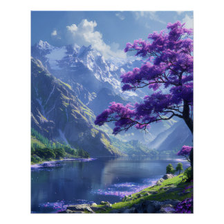 Purple tree on the lake poster