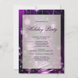 Purple Trees & Christmas Ornaments Holiday Party Invitation
