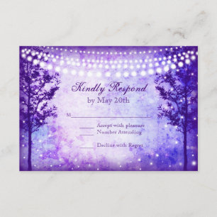 Purple Trees String Lights Wedding RSVP Cards