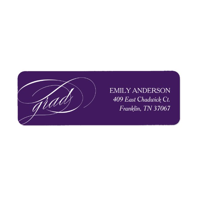 Purple Trendy Calligraphy Graduation Address Return Address Label (Front)