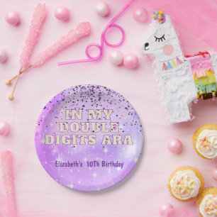 Purple Trendy In My Double Digits Era Birthday Paper Plate