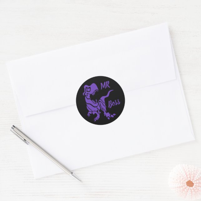 Purple Trex the Boss Dino Classic Round Sticker (Envelope)