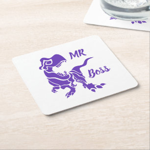 Purple Trex the Boss Dino Square Paper Coaster