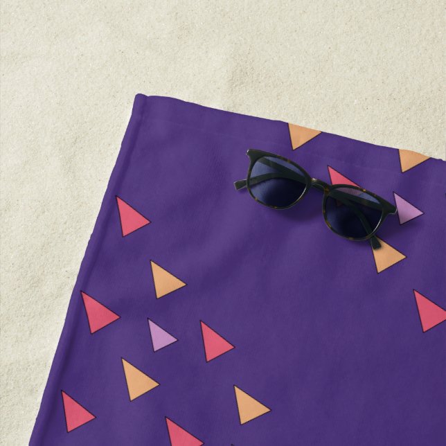 Purple Triangle Geometric Pattern Beach Towel (In Situ)