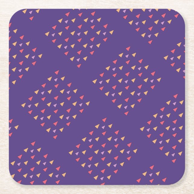 Purple Triangle Geometric Pattern Square Paper Coaster (Front)