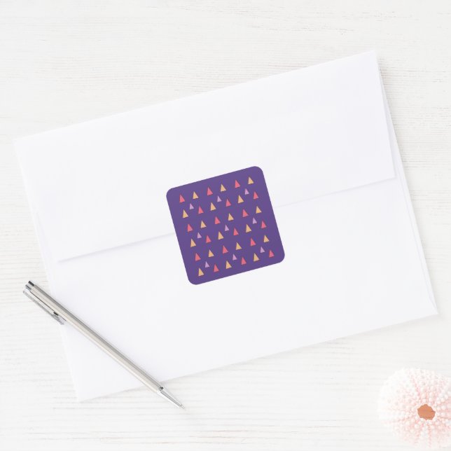 Purple Triangle Geometric Pattern Square Sticker (Envelope)