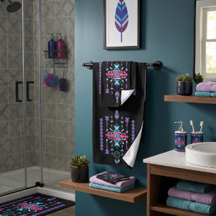 Purple tribal design bath towel set