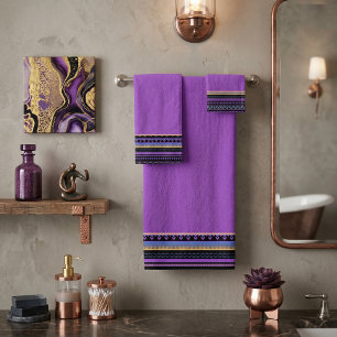 Purple tribal design bath towel set