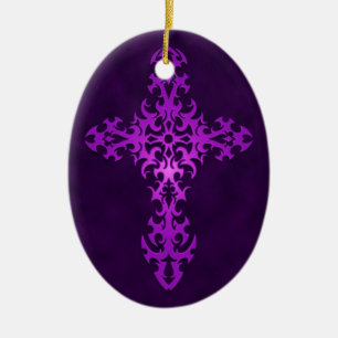 Purple Tribal Gothic Cross Ceramic Tree Decoration