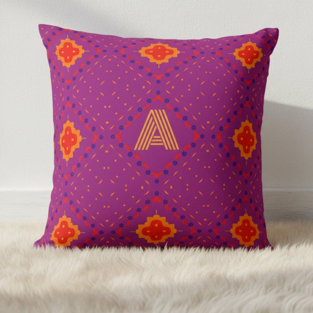 Purple Tribal Monogram Throw Pillow (Customize this purple modern tribal throw pillow with the initial of your choice.)