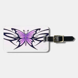 purple tribal style butterfly luggage tag