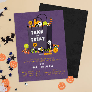 Purple Trick or Treat Kids Costume Party Invite