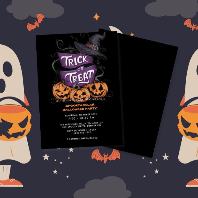 Purple Trick or Treat Spooktacular Halloween Party Invitation (Creator Uploaded)