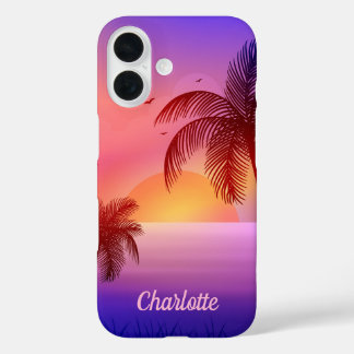 Purple Tropical Beach at Sunset iPhone 16 Case