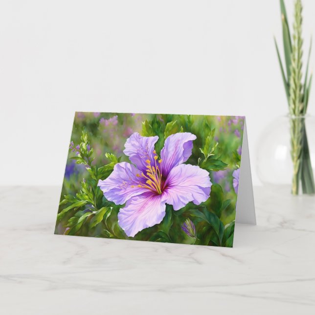 Purple Tropical Flower Art Note Card (Front)