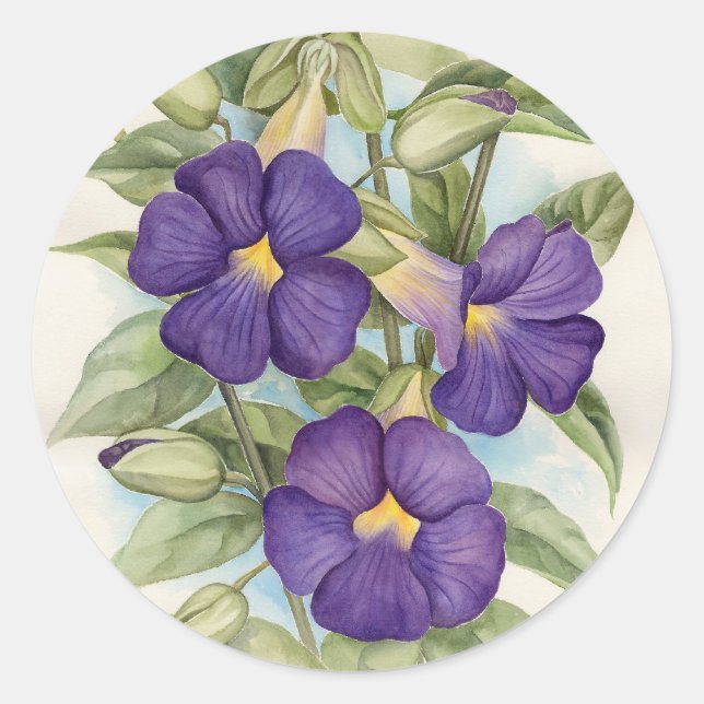 Purple Tropical Flower Painting - Multi Classic Round Sticker (Front)
