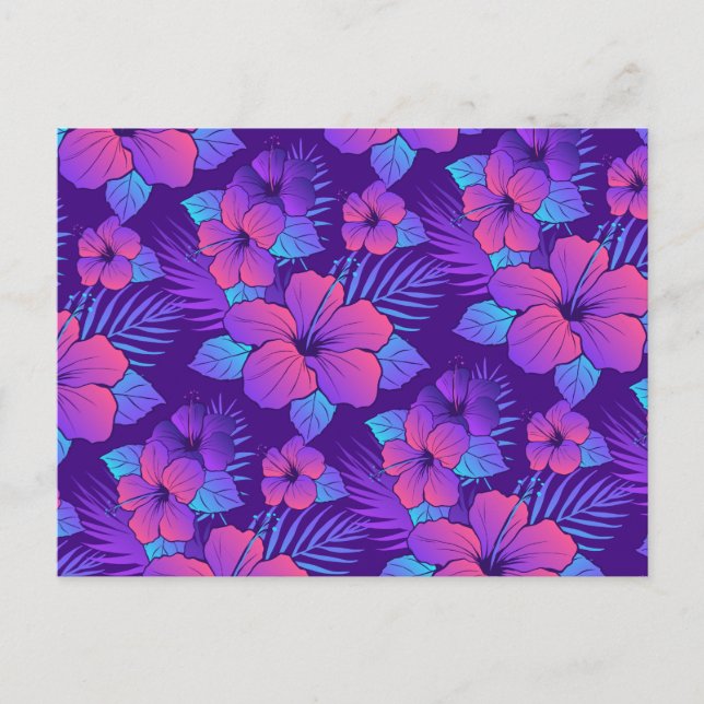 Purple Tropical Flower Pattern Postcard (Front)