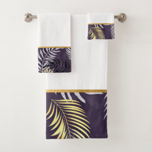 PURPLE TROPICAL HAWAIIAN BATHROOM TOWEL SET