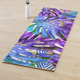 Purple Tropical Leaf Pattern Palm Glitter Beach Yo Yoga Mat