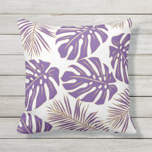 Purple tropical monstera leaves pattern cushion