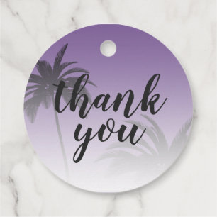 Purple Tropical Palm Tree Beach Thank You Wedding Favour Tags