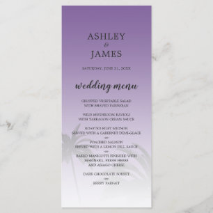 Purple Tropical Palm Tree Beach Wedding Menu