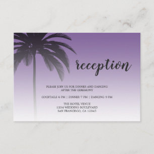 Purple Tropical Palm Tree Beach Wedding Reception Enclosure Card