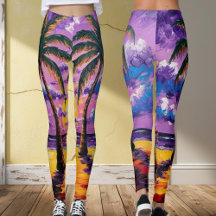 Purple Tropical Paradise Leggings – Sunset Palm Tr