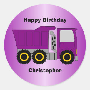 Purple Truck Design Personalised Birthday Classic Round Sticker