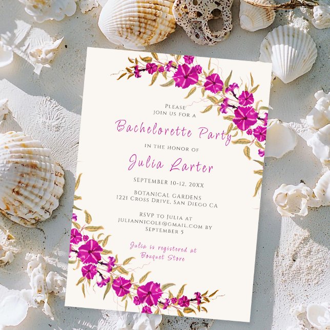 Purple Trumpet Flower Garden Bachelorette Party Invitation (Creator Uploaded)