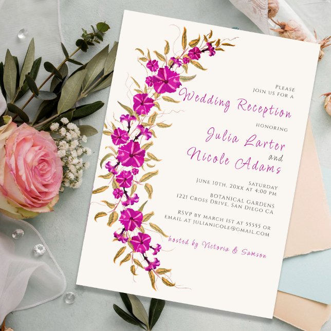 Purple Trumpet Flower Garden Wedding Reception Invitation (Creator Uploaded)