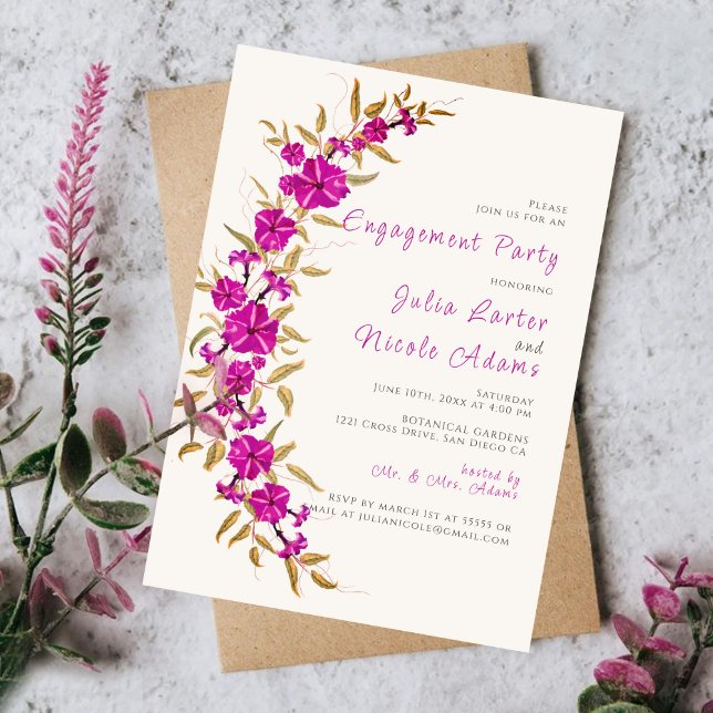 Purple Trumpet Vine Flower Garden Engagement Party Invitation (Creator Uploaded)