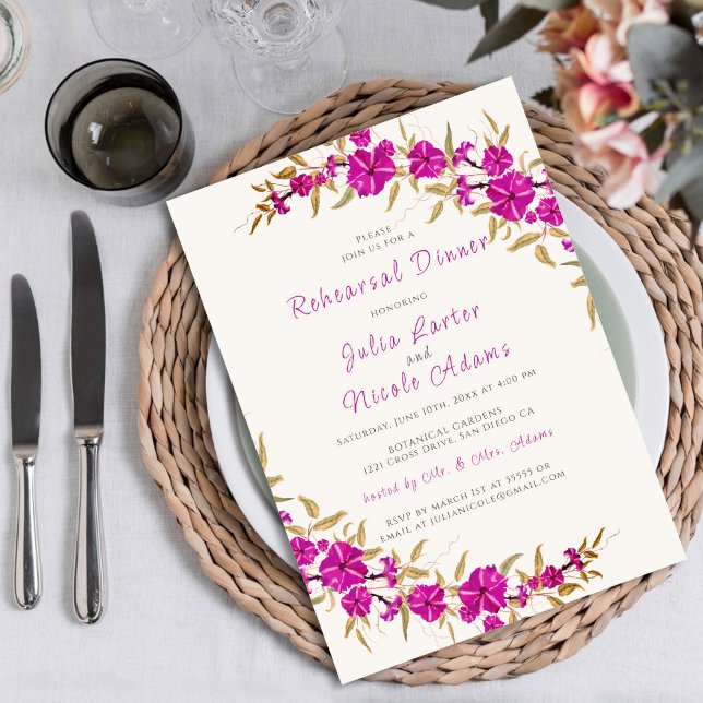 Purple Trumpet Vine Flower Garden Rehearsal Dinner Invitation (Creator Uploaded)