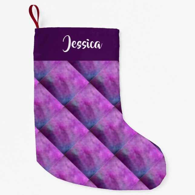 Purple tufted patterned small christmas stocking (Front)