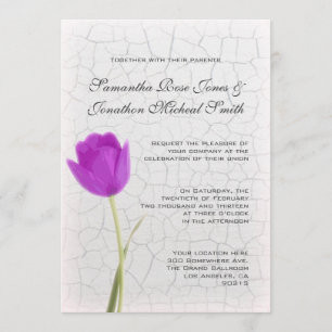 Purple Tulip and Crackle Paint Wedding Invitation