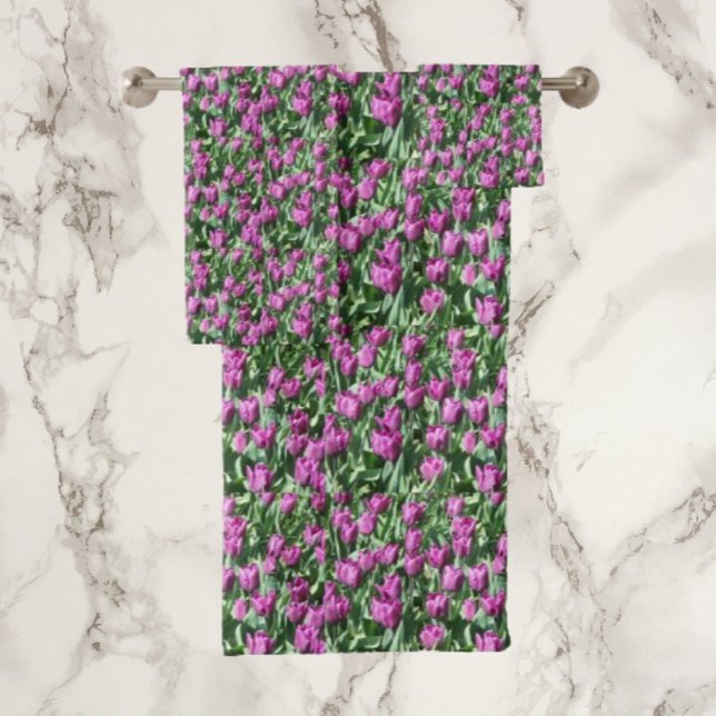 Purple Tulip Blooms Floral Bath Towel (In Situ)