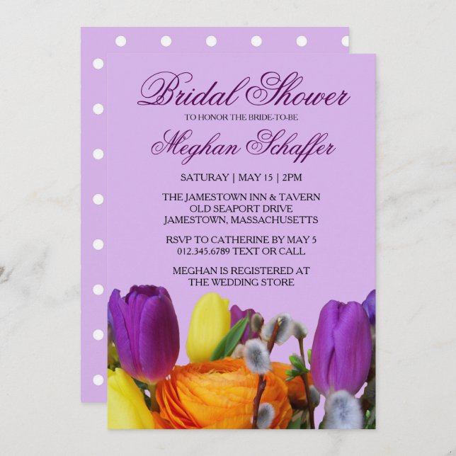 Purple Tulip Bouquet Bridal Shower Invitations (Front/Back)