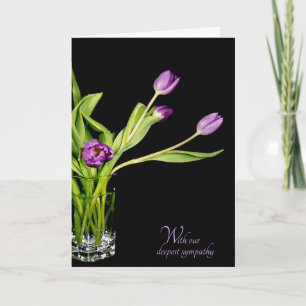 purple tulip bouquet on black sympathy card