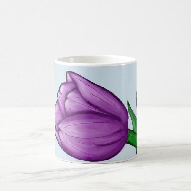 Purple Tulip Floral Love Personalised Blue Mugs (Center)