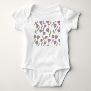 Purple Tulip Floral Pattern  Baby Bodysuit