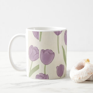 Purple Tulip Floral Pattern Coffee Mug