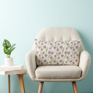 Purple Tulip Floral Pattern Lumbar Cushion