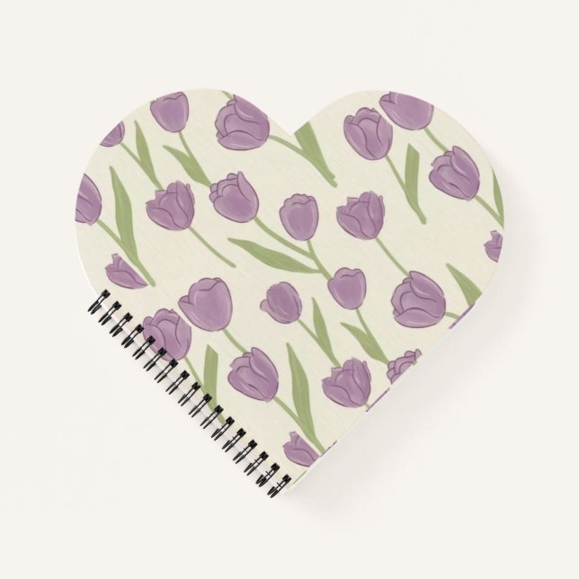 Purple Tulip Floral Pattern Notebook -Cute Journal (Front)