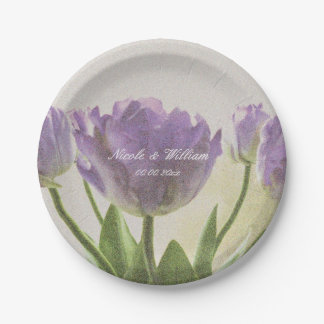 Purple tulip flower garden wedding party plates