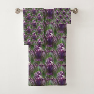 Purple Tulip Flower Nature Pattern   Bath Towel Set