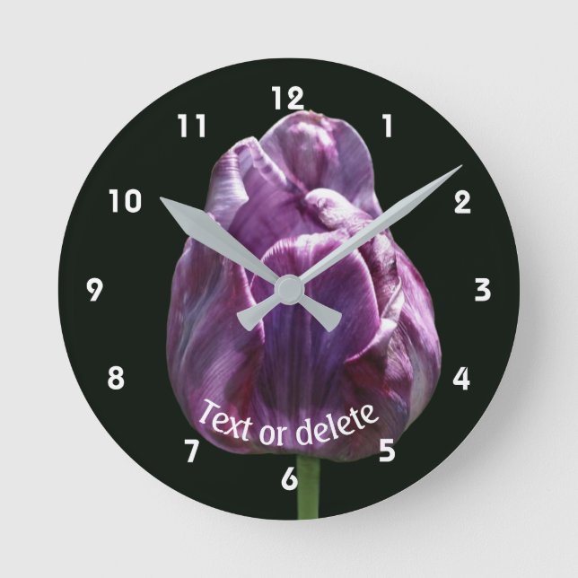 Purple Tulip Flower Personalised  Round Clock (Front)